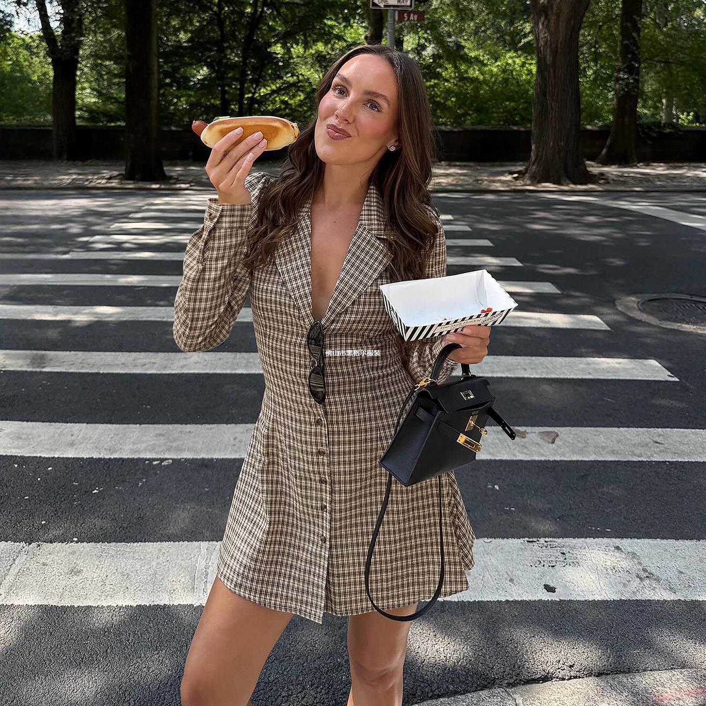 Shirt Collar Slim-fit Slimming Breasted Long-sleeved Dress