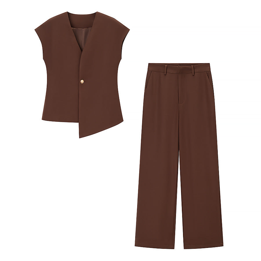 European And American Women's Clothing Button Top Wide Leg Pants Suit