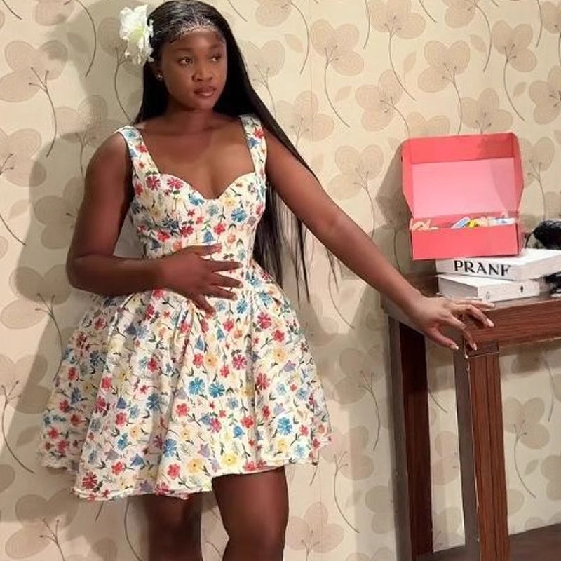 Printed Mini Women's Low-cut Sexy Slip Dress