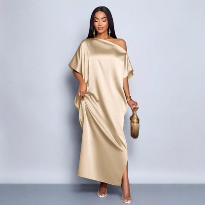 Women's Solid-Color Casual Loose Satin Dress