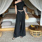 Beige Asymmetrical Tube Top And Wide Leg Pants Womens