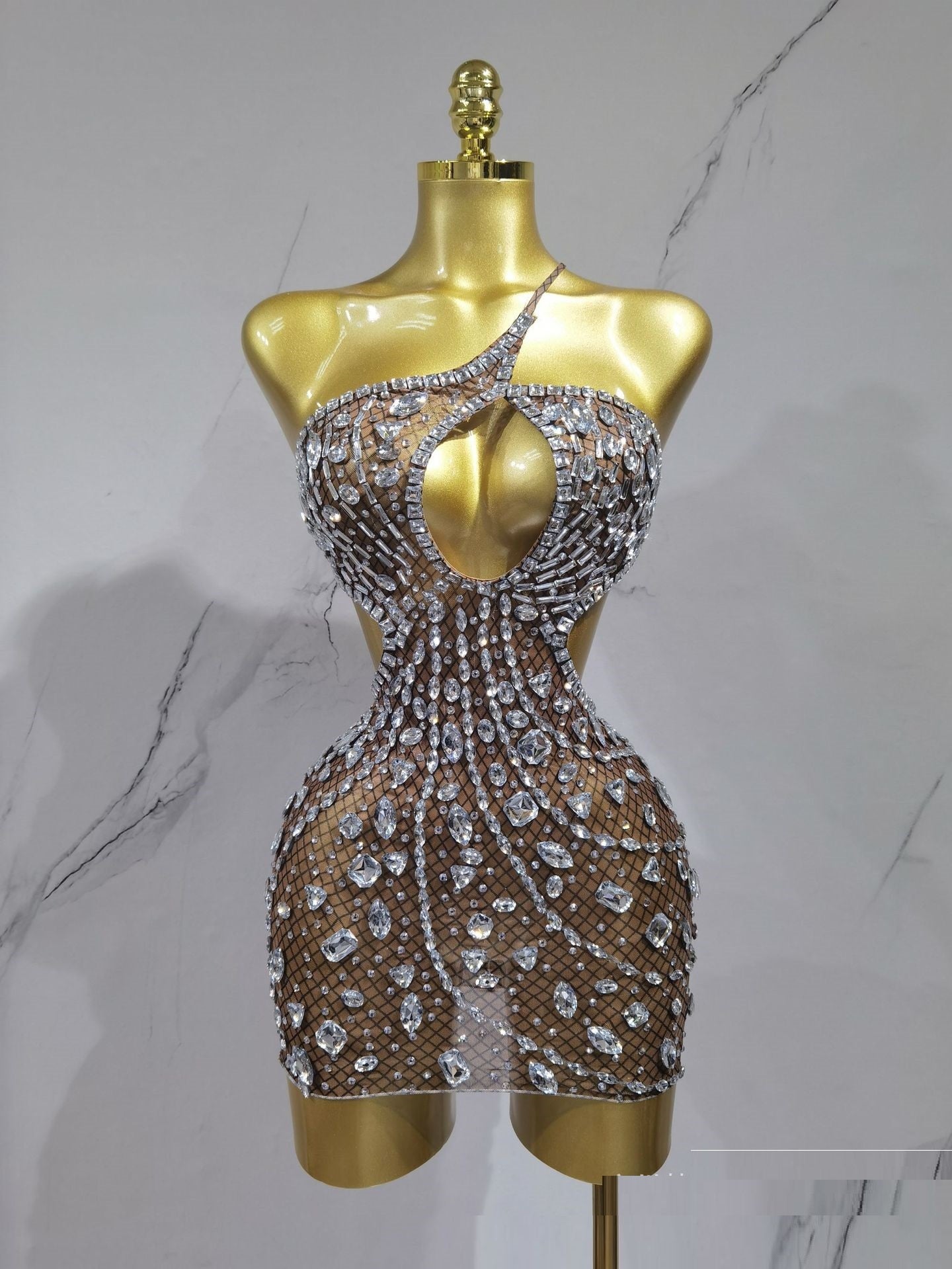 Party Bar One-shoulder Luxury Light Diamond Backless Hip Skirt