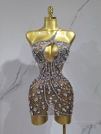 Party Bar One-shoulder Luxury Light Diamond Backless Hip Skirt