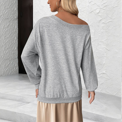 Women's Fashion 3D Flower Long Sleeve Off-Shoulder Top
