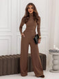 Fashionable And Elegant Set Turtleneck Knitted Pullover Wide-Leg Pants Two-Piece Suit