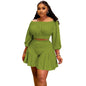 Pleated One-shoulder Puff Waist-casual Two-piece Set
