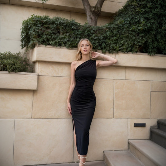 High-end Lady-style Dress For Spring And Summer, New Slanted Collar Banquet Elegant Long Dress