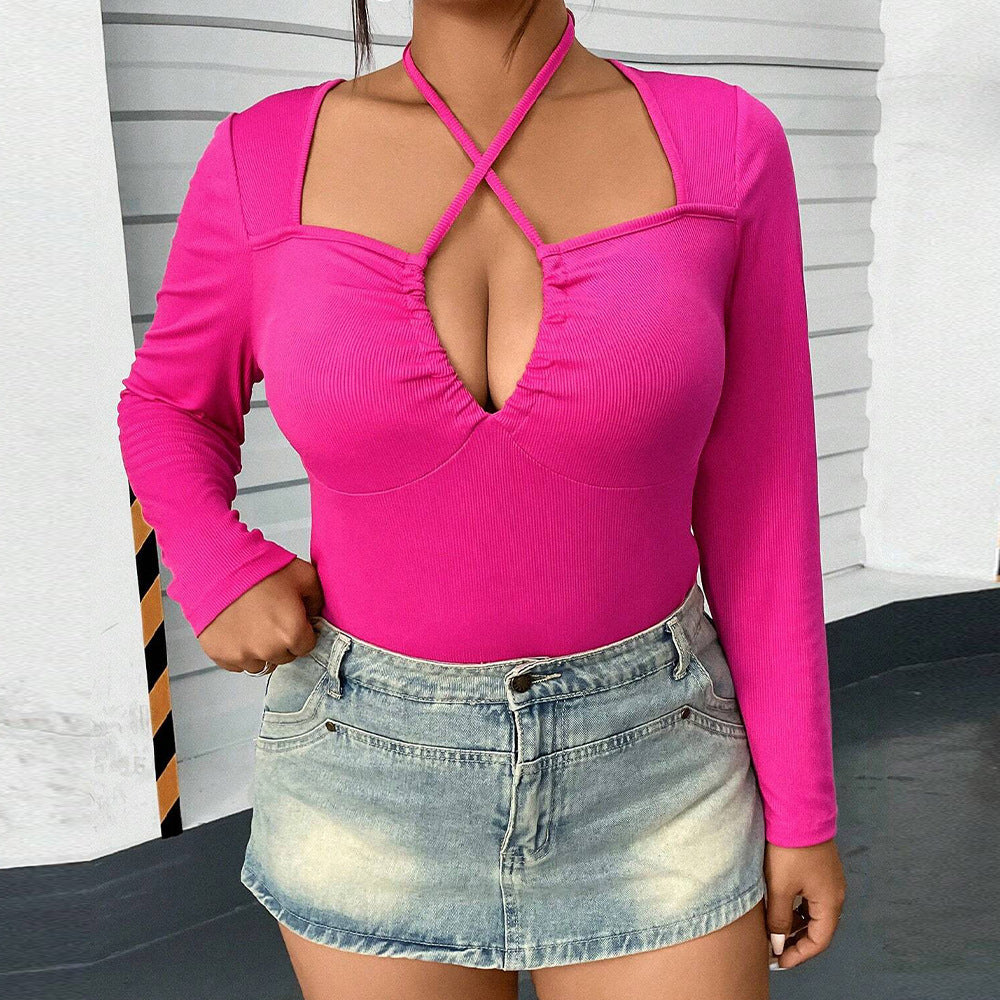 Women's Sexy Hollow-out Halter Slim-fit Long Sleeve American Top