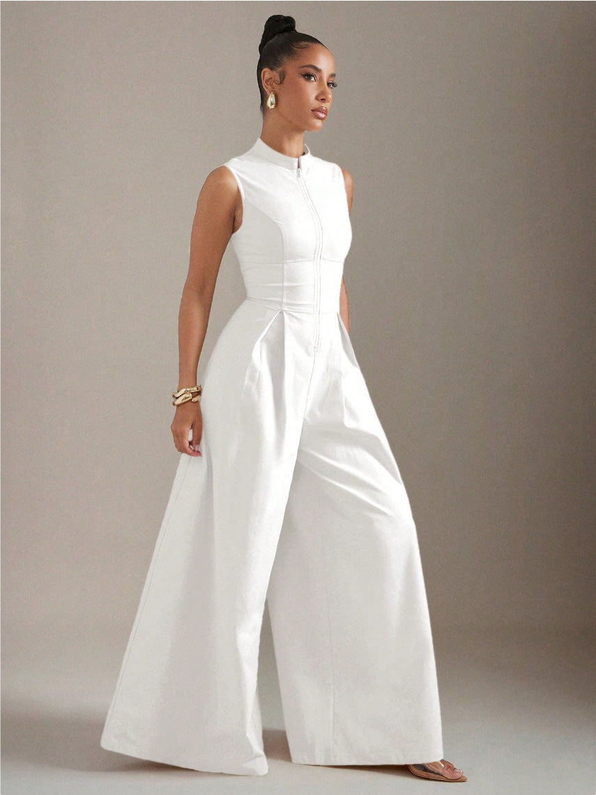 Women's Solid-color Sleeveless Zip-up Dress