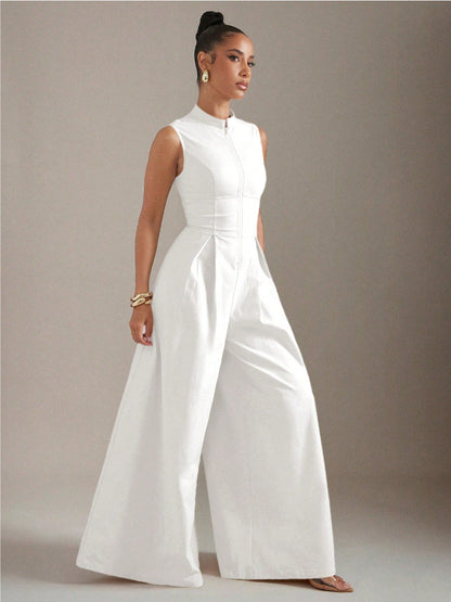 Women's Solid-color Sleeveless Zip-up Dress