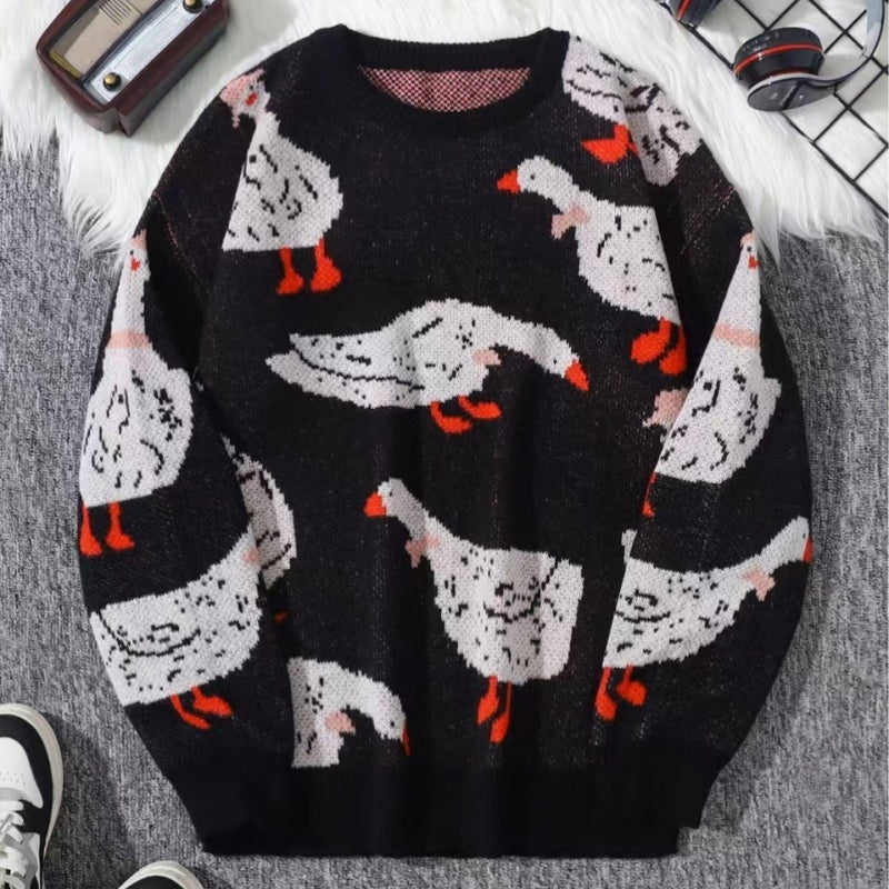 Men's Loose Casual Round Neck Printed Knitted Sweater