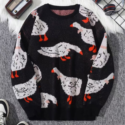 Men's Loose Casual Round Neck Printed Knitted Sweater