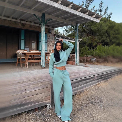 Round Neck Long-sleeve Suit Women's Pocket Pants