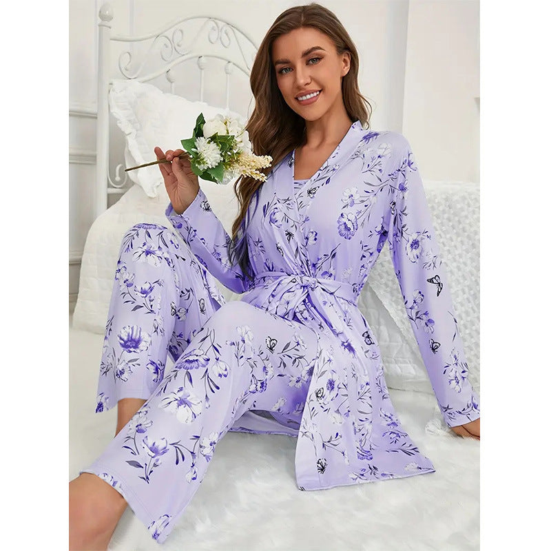 Home Nightgown Trousers Slip Nightdress Three-piece Suit