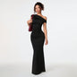 Women's Sexy Socialite-style Dress Summer Off-shoulder Slant-neck Black Evening Gown Maxi Dress