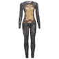 Women's Printed Sexy Mesh High Waist Slim-fit Zipper Long-sleeved Jumpsuit