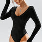 Simple Casual Solid Color Deep V-neck Slim Fit Waist-controlled Long Sleeves Jumpsuit Women