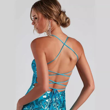 Sexy One-shoulder Sequin Floor-length Elegant Slit Dress