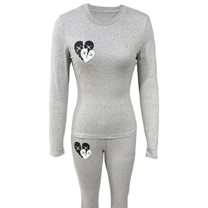 Women's Fashion Personality Heart Printing Suit