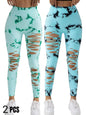 2 Pack New Style Hollow-Out Tie-Dye High-Waisted Tummy-Control Yoga Pants