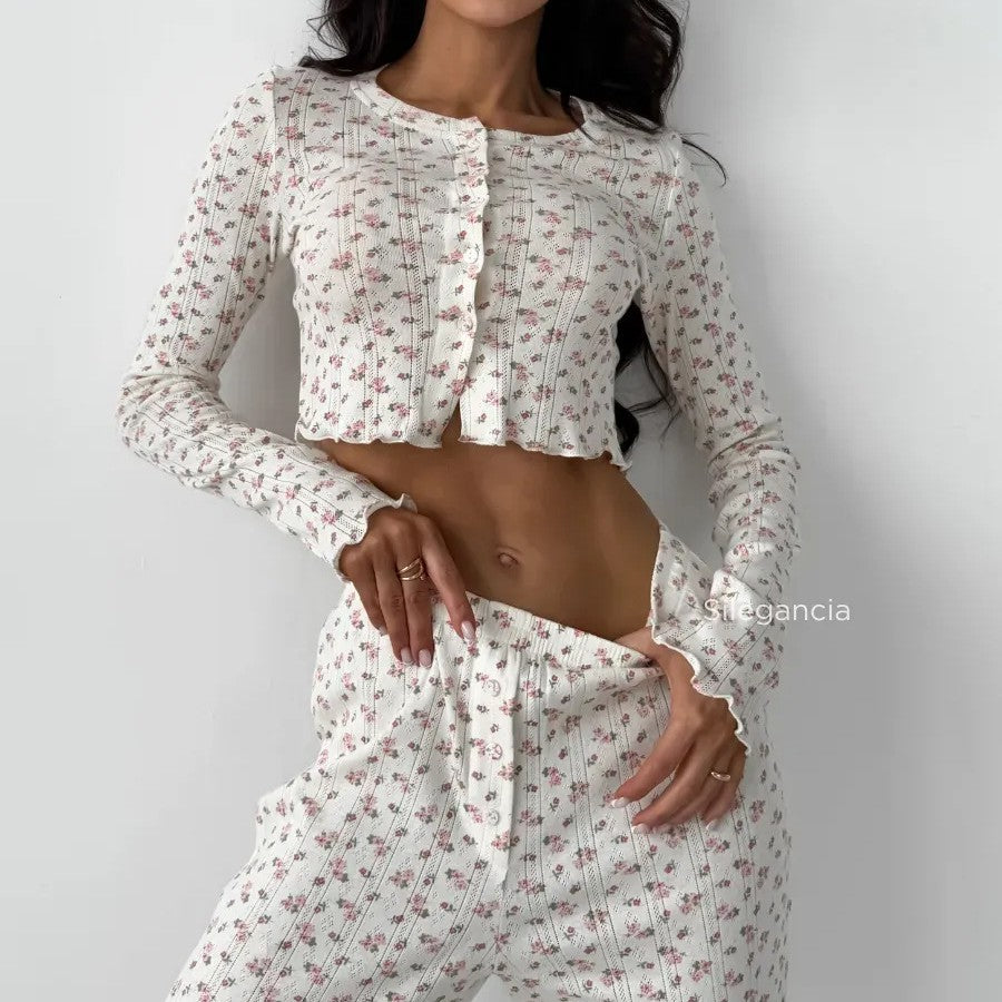 Women's Casual Printed Long-sleeve Top And Pants Set