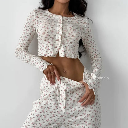Women's Casual Printed Long-sleeve Top And Pants Set
