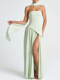 Pure Color Split Backless Elegant Streamer Dress