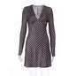 European And American Style V-Neck Polka-Dot Long-Sleeve Dress