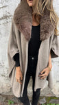Women's Loose Long Sleeve Large Lapel Fur Collar Cape Coat