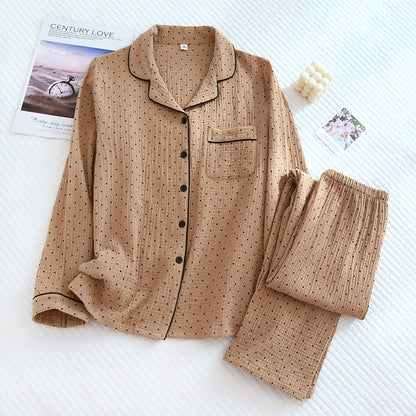 Spring And Summer Long Sleeves Home Thin Women's Crepe Cotton Cardigan Pajamas