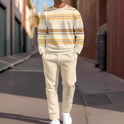 Fashion Line Printing Men's Round Neck Suit