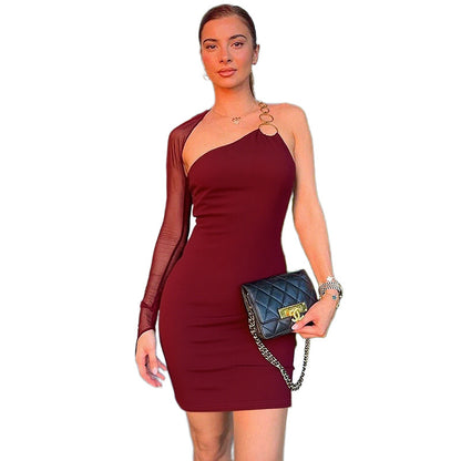 Women's Asymmetric Shoulder Fitted Dress