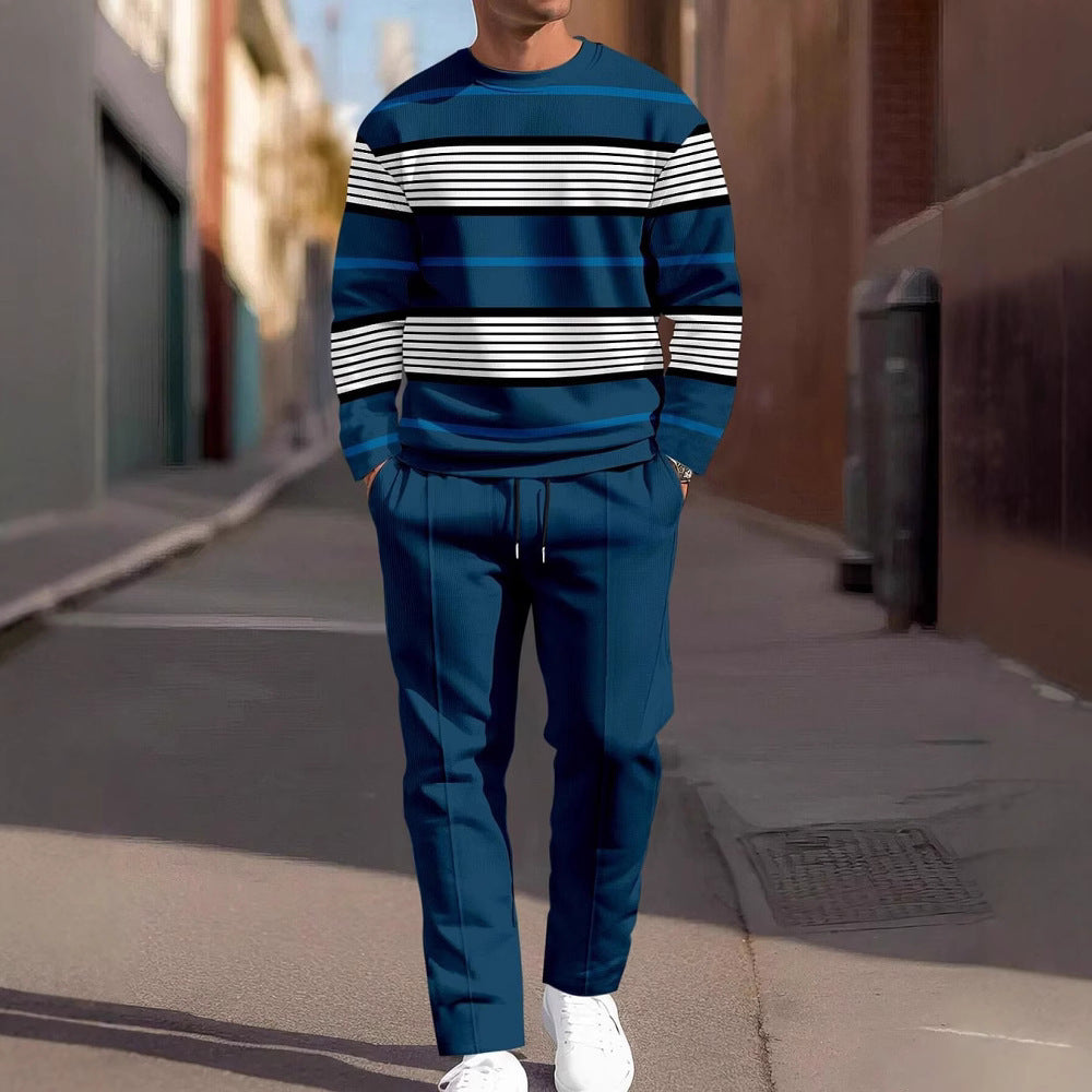 Fashion Men's Casual Sporty Round Neck Sweatshirt And Pants Two-piece Set