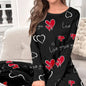 Casual Heart Leopard Print Pajamas Set Loose Long Sleeve Ladies