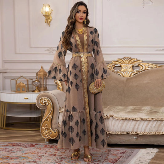 Middle East Arab Dubai Robe Mesh Embroidery Dress