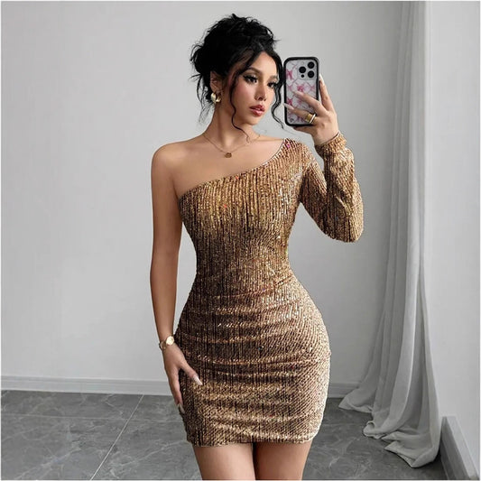 Crossbody Long Sleeve Narrow Sexy Dress