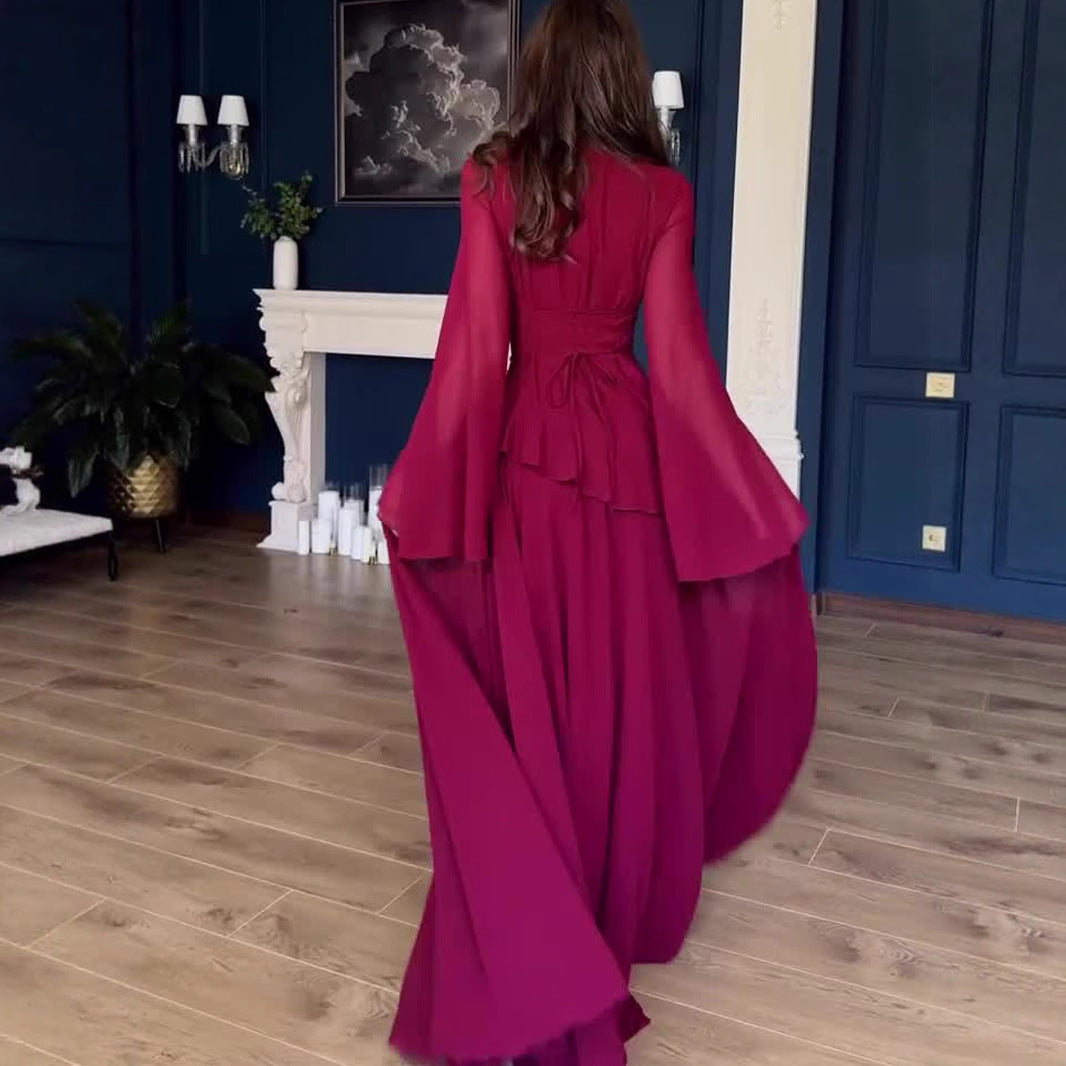 Elegant Temperament Long Sleeve Long Dress Luxurious Lightweight Dress Women