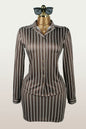Fashionable Retro Color-Block Striped Long-Sleeve Top And Skirt Set