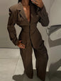 V-neck Temperament Waist-controlled Lace-up Striped Suit Jacket Trousers Suit
