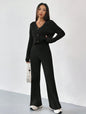 Solid Color Knitted Two-piece Women's V-neck Short Knitted Cardigan Bootcut Trousers Versatile Casual Women's Clothing