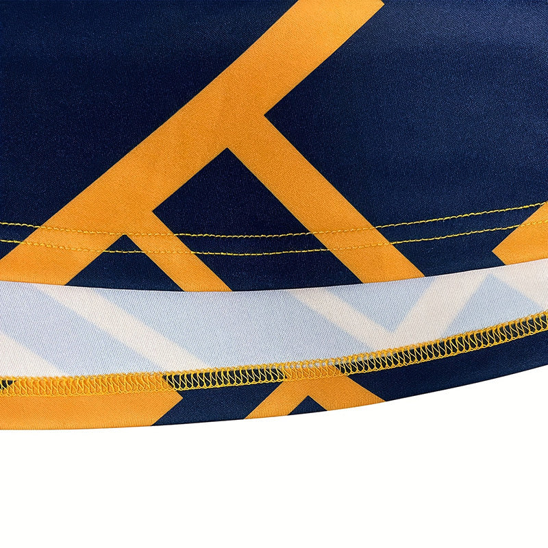 Women's Geometric Print A-Line Midi Dress Semi-Zip Neck Long Sleeve Dress With Belt Spring Summer Fashion Dress