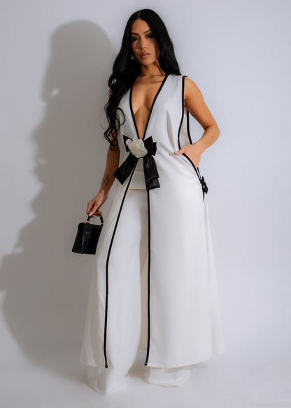 Camellia Bowknot Sleeveless Long Tank Dress And Wide Leg Pants Set