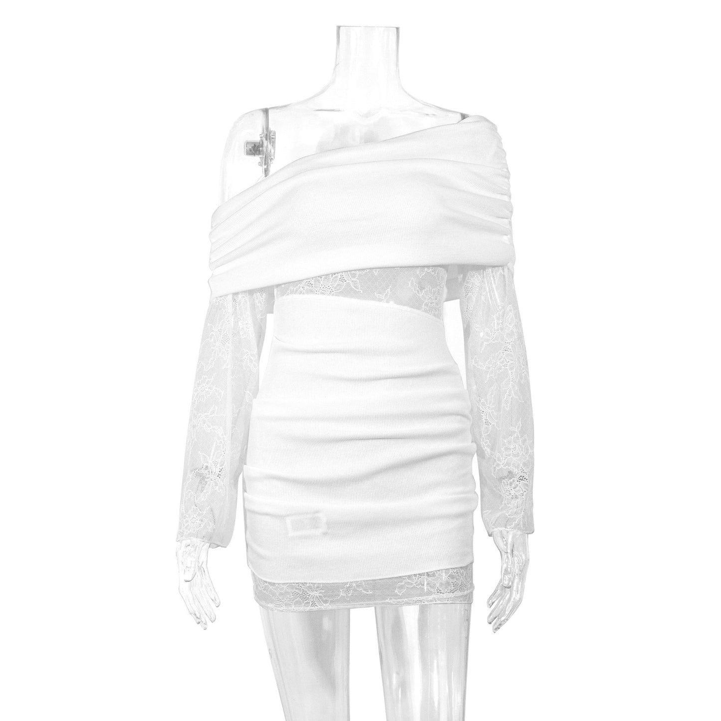 Hit Long-sleeve Off-shoulder Sexy Bodycon Pleated Dress