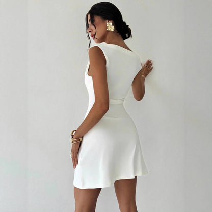 Women's Autumn Winter New Cross Collar Spliced Sleeveless Double Layer Dress