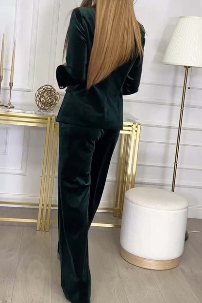 Women's Fashion Double-Breasted Velvet Two-Piece Suit