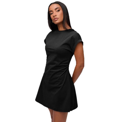 Women's Solid Color Pleated Casual Flutter Sleeve Dress