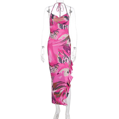 Womens Sexy Sassy Halterneck Sleeveless Printed Dress