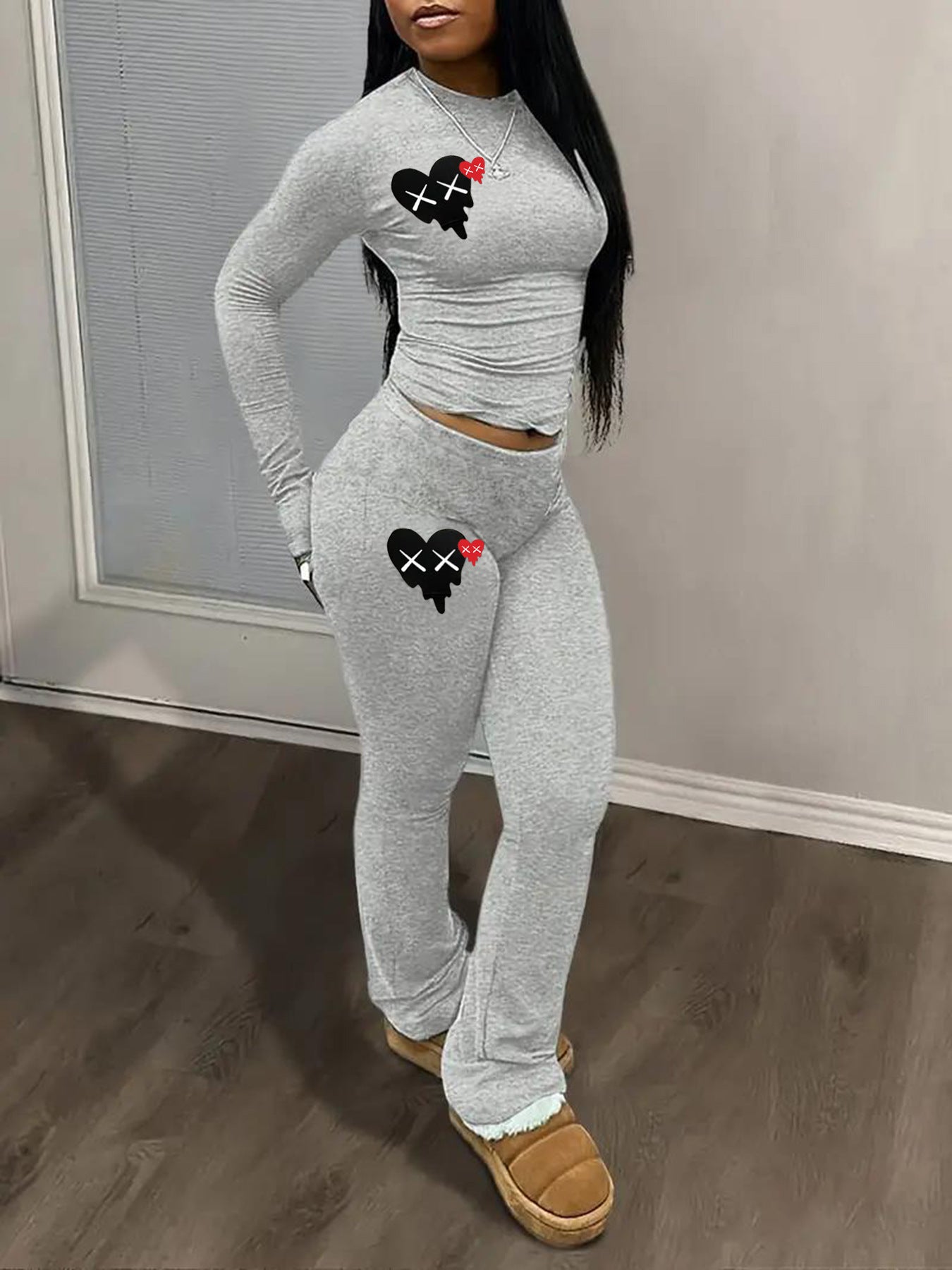 Women's Fashion Personality Heart Printing Suit