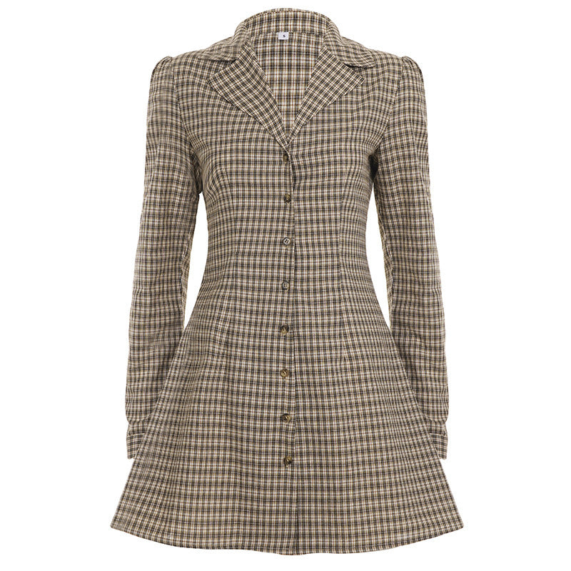 Shirt Collar Slim-fit Slimming Breasted Long-sleeved Dress