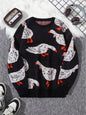 Men's Loose Casual Round Neck Printed Knitted Sweater